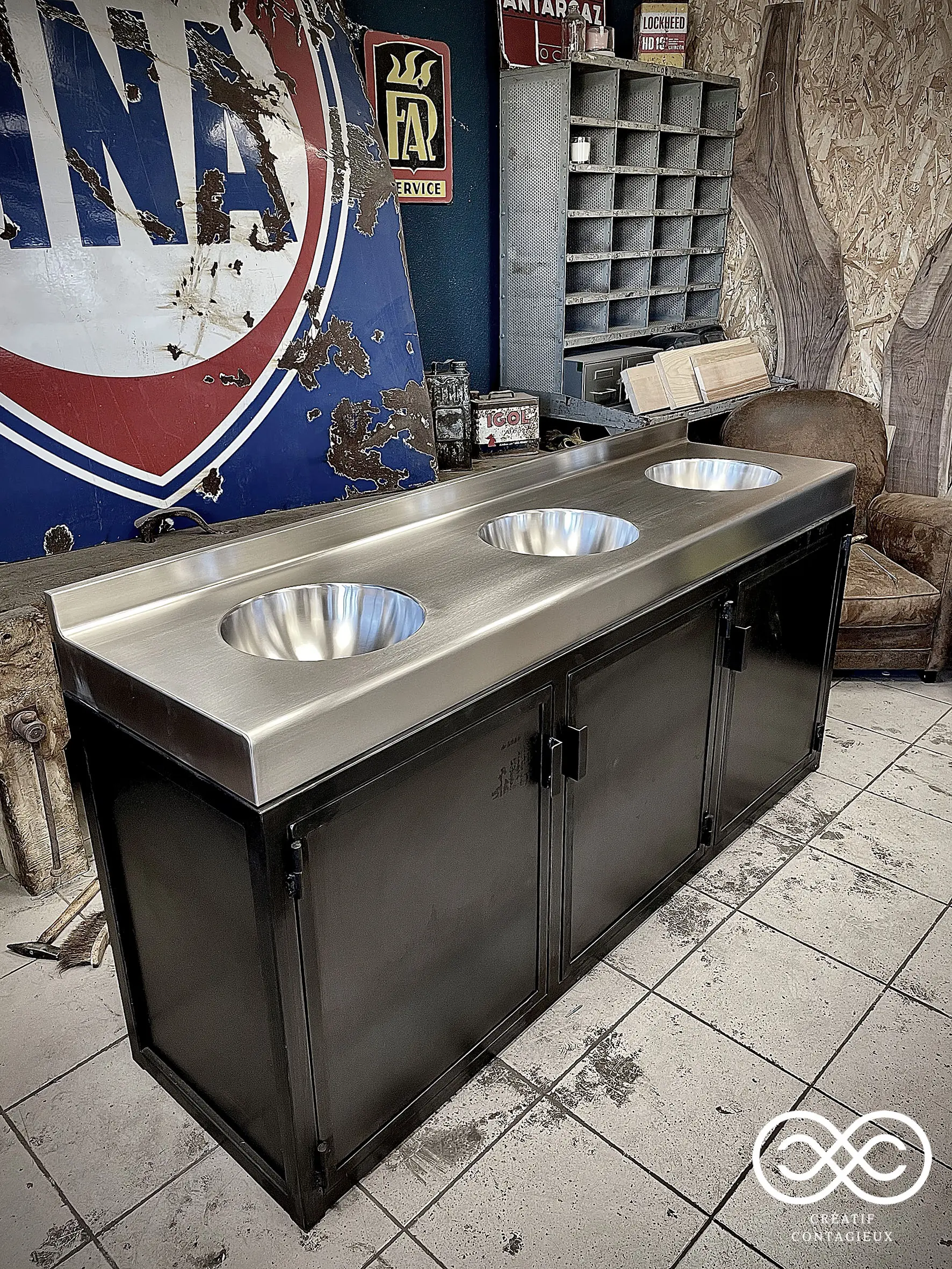 Meuble vasques inox